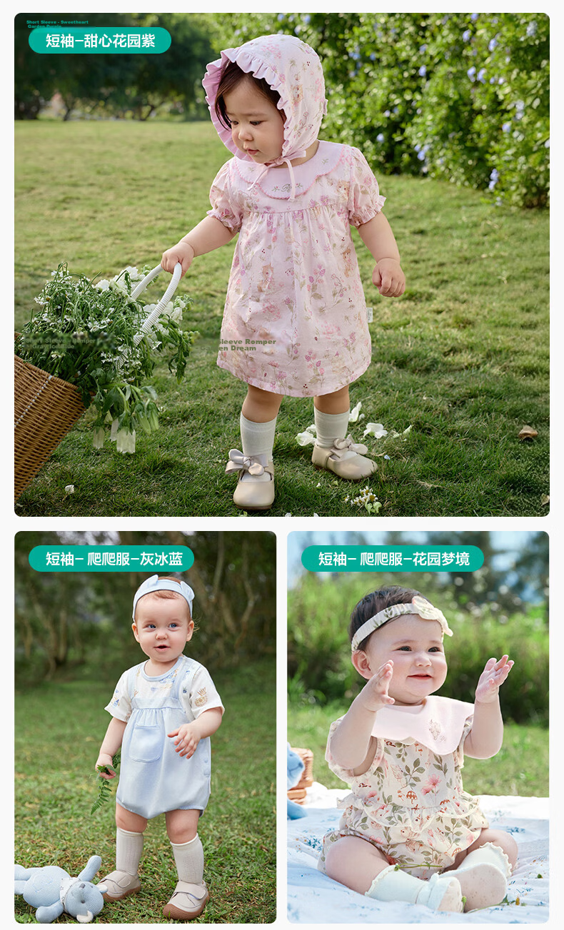 PurCotton Baby Clothes Summer Thin Newborn Romper Girls Crawling Suit Short Sleeve Garden Purple Size 73 19