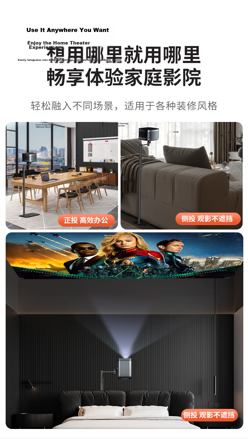 ASKE Projector Floor Stand Home No-Drill Adjustable Lift Bracket Compatible with XGIMI, JmGO, Dangbei, Xiaomi, Fengmi, Xiaoming Projectors Wall-Mounted Bedside Cable Management Model 4