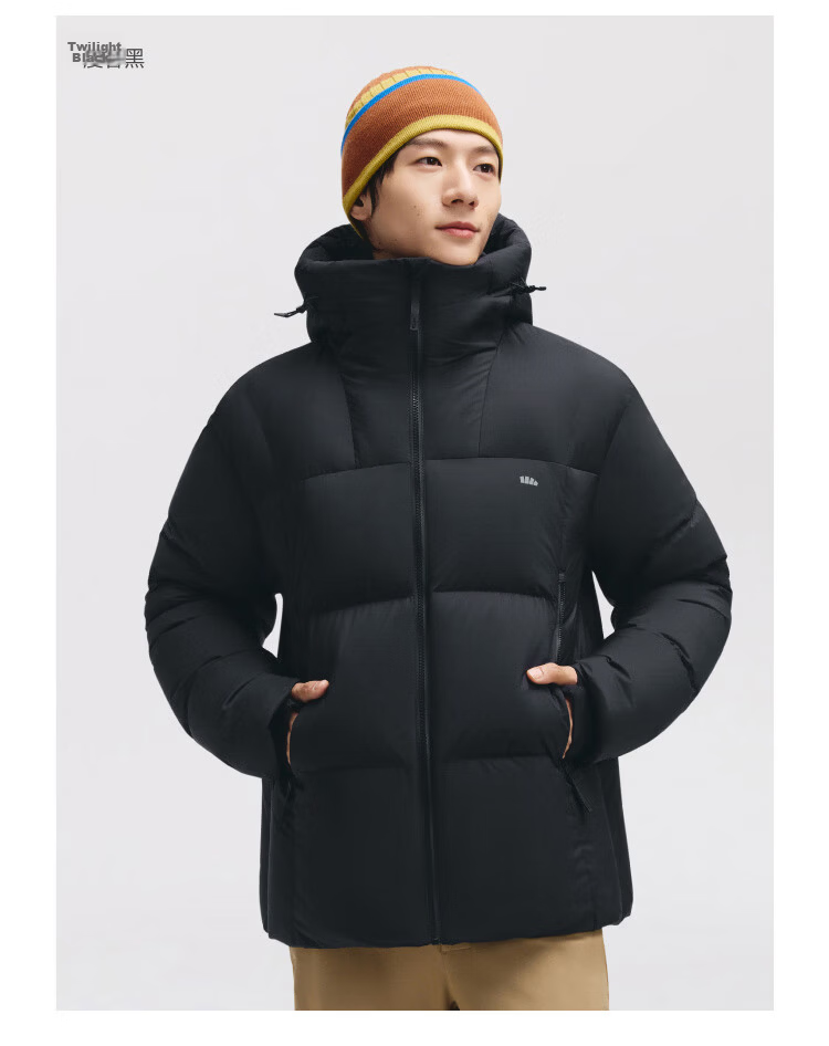 Beneunder Men's Water-Repellent Down Jacket Warm Outdoor Windproof Waterproof Machine-Washable Hooded Coat HD111 Dusk Black L 31