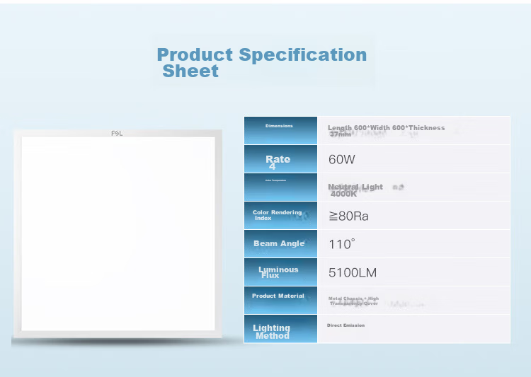 Foshan Lighting (FSL) LED Integrated Ceiling Panel Light 42W 6500K 600x600 Ultra-thin Aluminum Clip-in Property Use 3