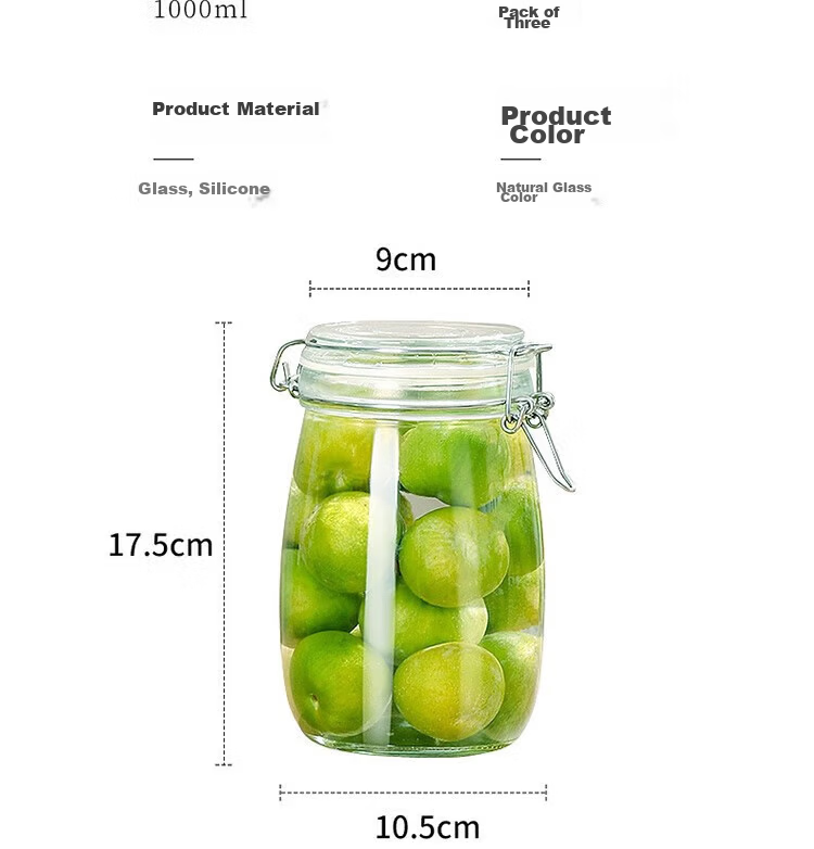 Baijie Glass Sealed Jars 3-Pack 1000ml Storage Jars Household Glass Bottles for Wine, Pickles, and Preserving Garlic 13