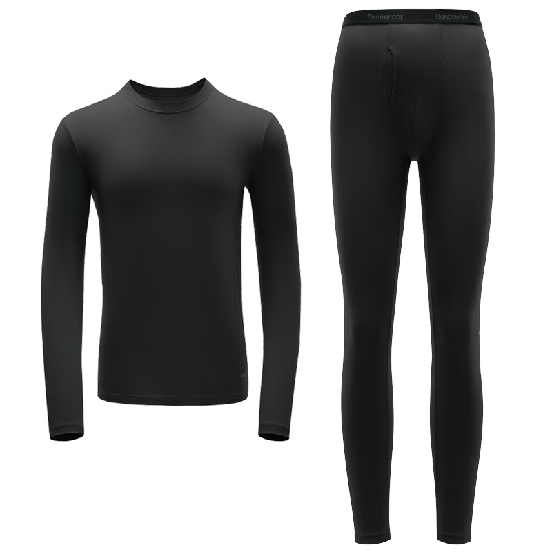 Beneunder Thermal Underwear Set Autumn Shirt and Pants Sweat-Absorbing Quick-Dry Men's Warm Set [Initial Warmth] Twilight Black M