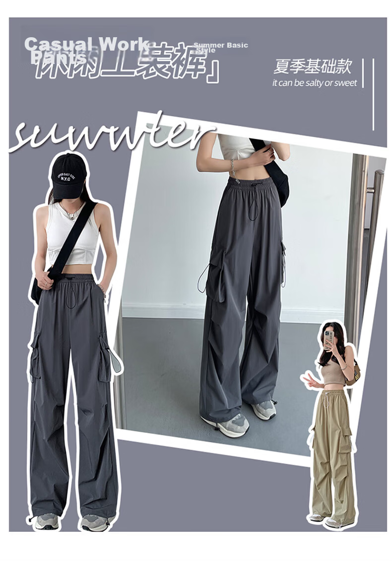 Langsha Women's Work Pants 2026 New American Style High Waist Wide Leg Quick-Dry Lightweight Outdoor Hiking Cargo Pants 3