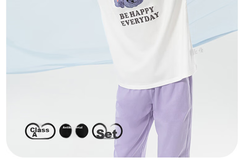 Inbolun Girls Summer Thin Short Sleeve Pajama Set for Older Children, High School Students, Homewear 20960 Off-White 175 3