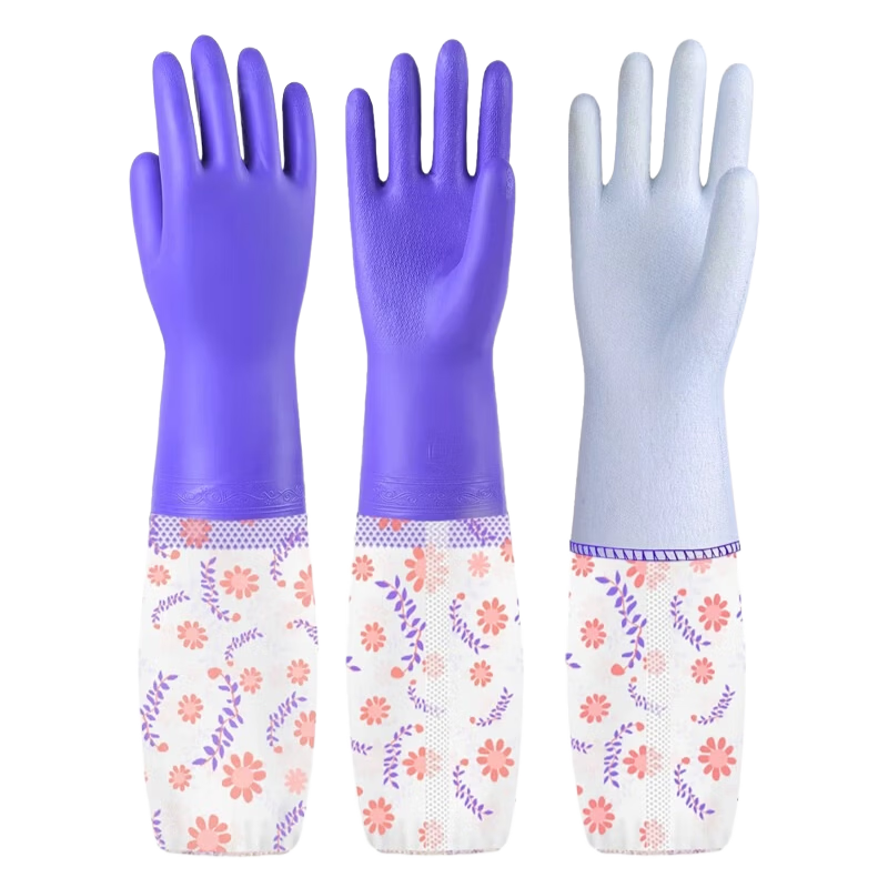 Bangshoushi Rubber Gloves, Labor Protection, 3 Pairs, PVC Fleece-Lined, Extended, Waterproof, Oil-Resistant, for Dishwashing, Cleaning, Winter Warmth, Protective Gear, 803