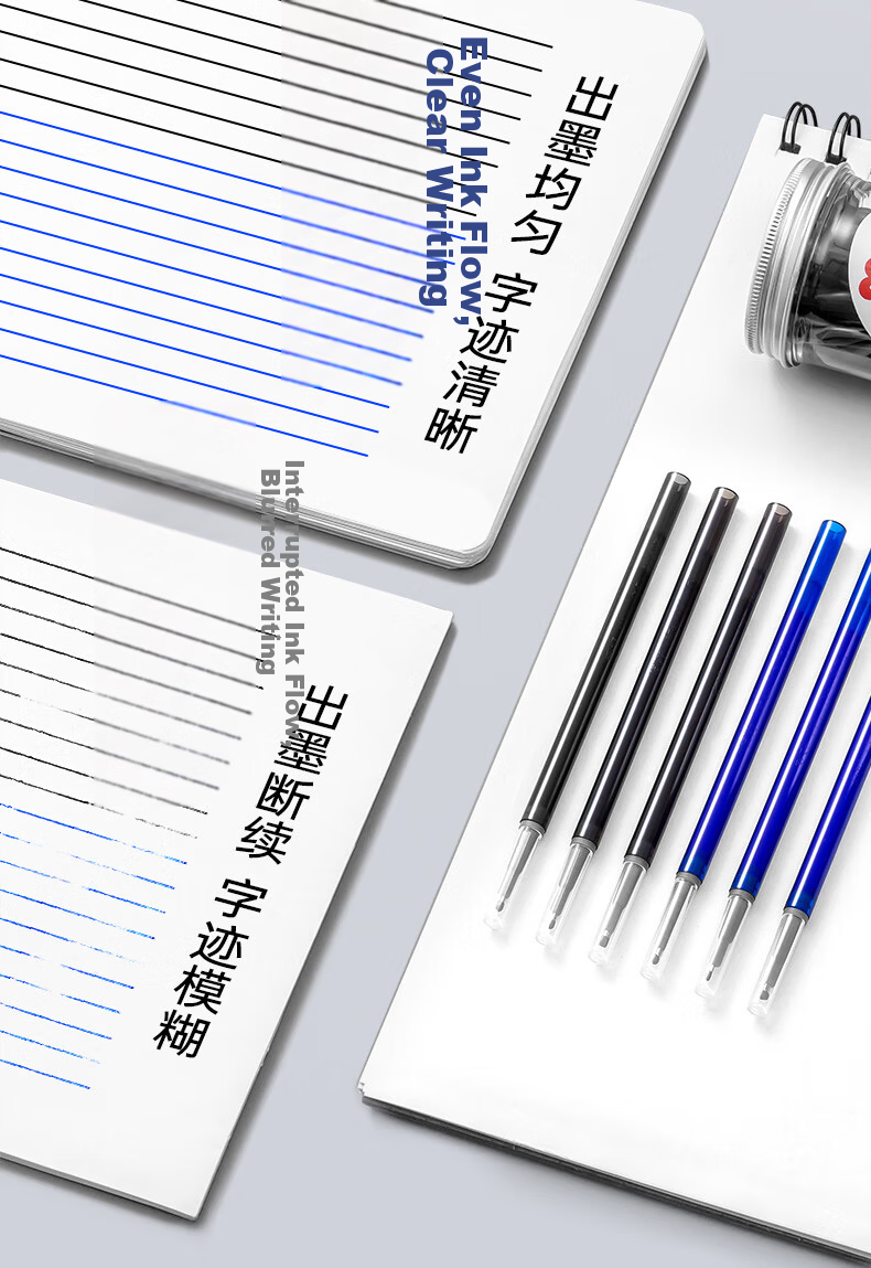 AIHAO 0.5mm Large Capacity Erasable Gel Pen Refills ST Tip Compatible with Zebra and Pilot Black 30pcs DZ2101 6