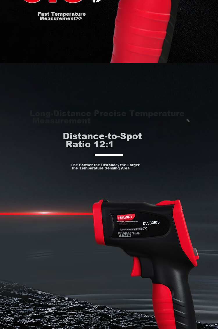 Deli Industrial Infrared Thermometer Temperature Gun High-Precision Oil Thermometer Kitchen Baking Water and Oil Temperature Gun 4