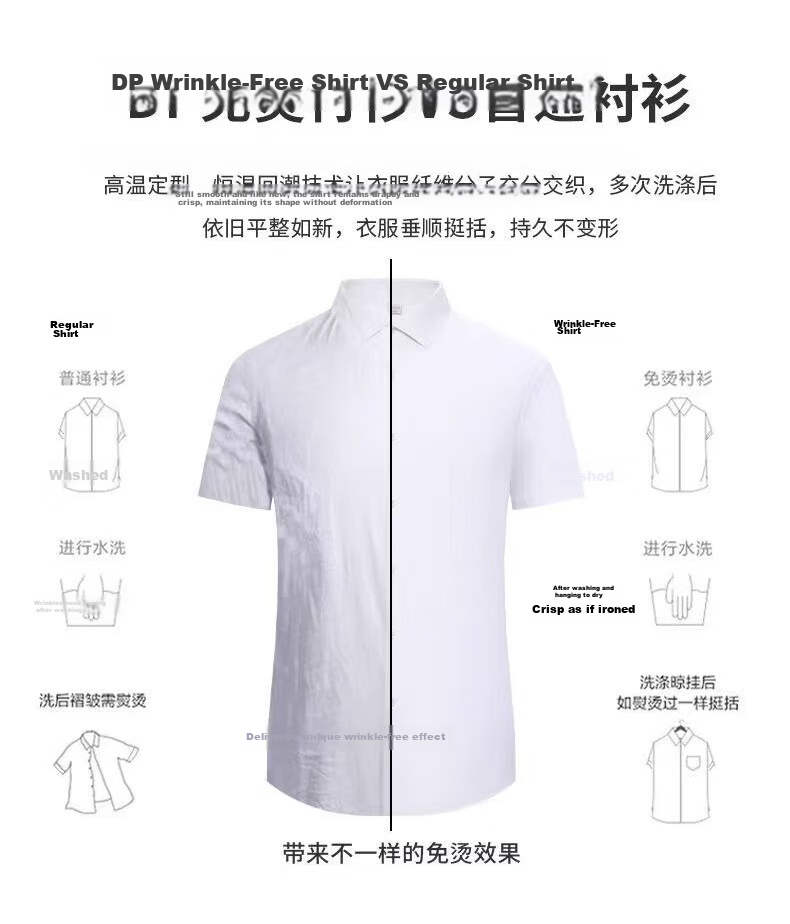 ROMON High-End 200-Thread Count DP Non-Iron Short Sleeve Men's Business Commuter Pure Cotton White Dress Shirt 7