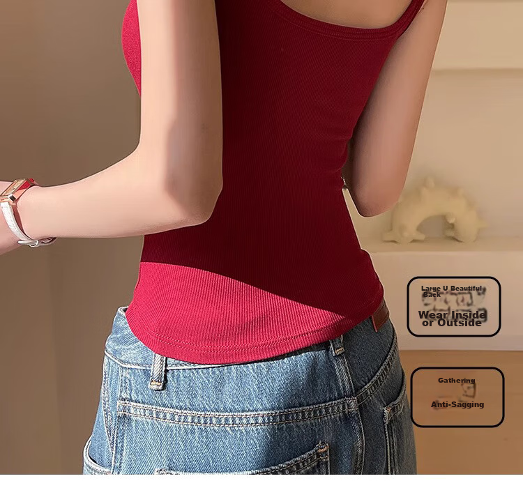 La Chapelle Padded Small Strap Tank Top Women's Innerwear 2026 New Integrated Bra Large U Back Wine Red M 6