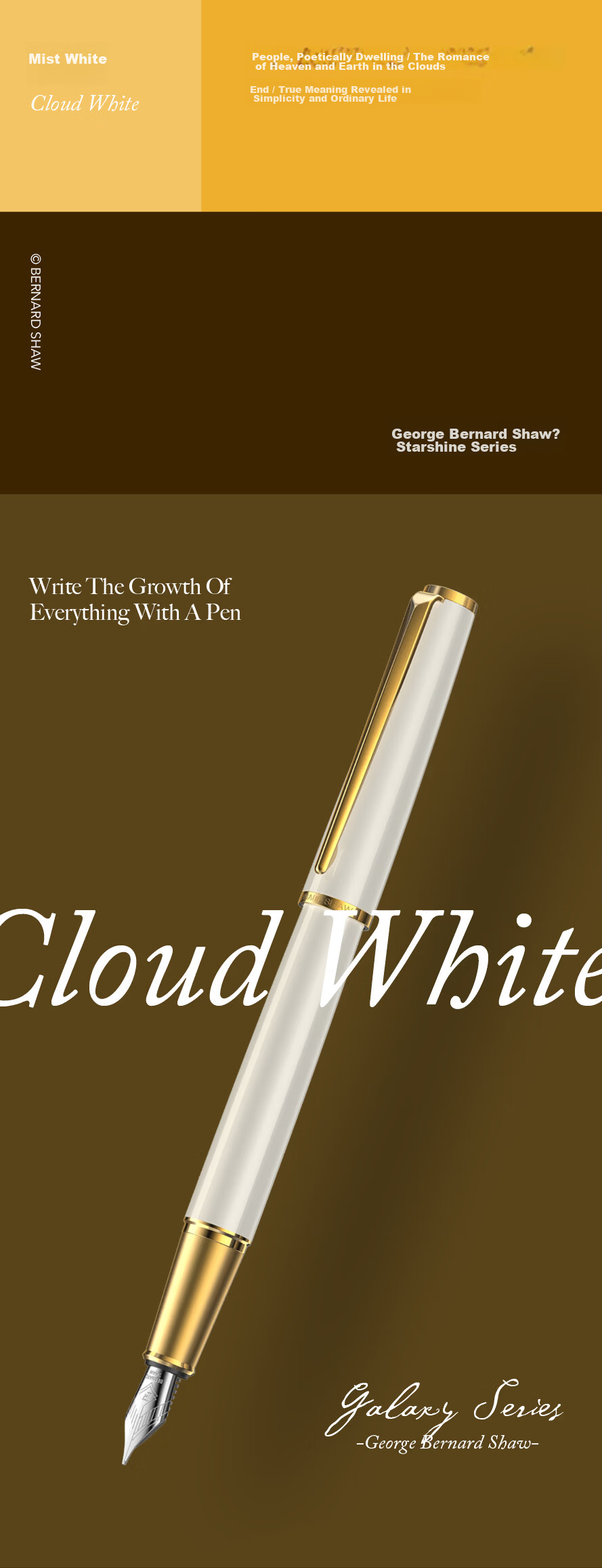 Bernard Shaw Premium Luxury Fountain Pen "Starshine" Cloud White Exclusive Ink Gift Box Set High-End Business Office Gift for Men Graduation Present 8