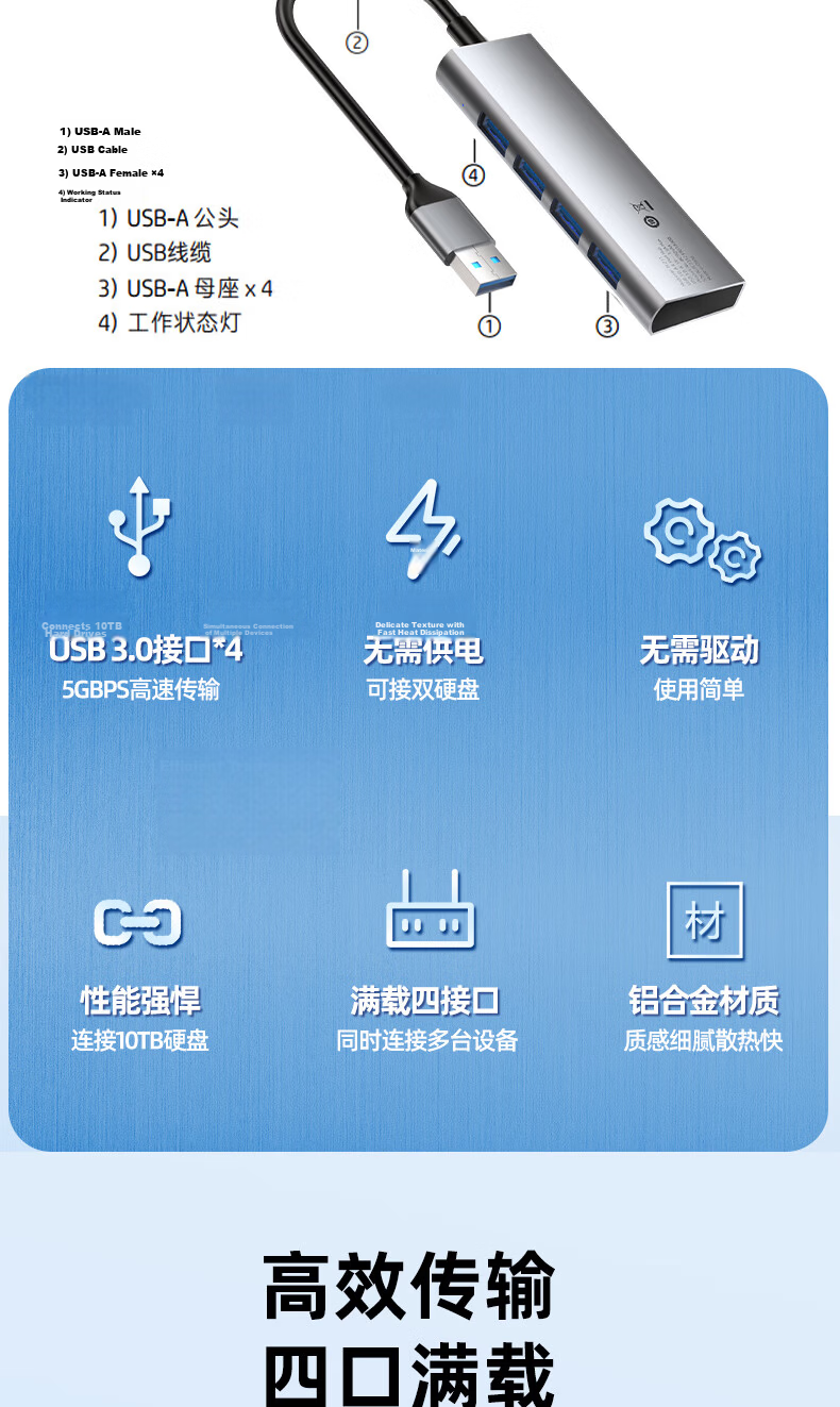 HP USB 3.0 Docking Station Hub Multi-Function Expansion Dock Laptop One-to-Four Converter Adapter Extension Cable 3