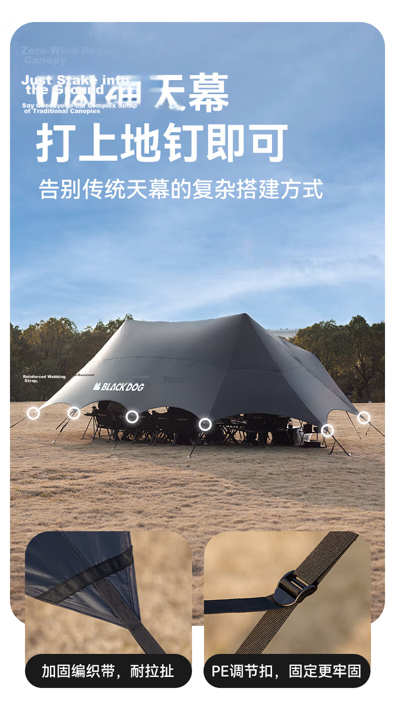 Black Dog Black Vinyl Canopy Outdoor Camping Tent Sunshade Extra Large 80㎡ Sunshade Area Night Black 12