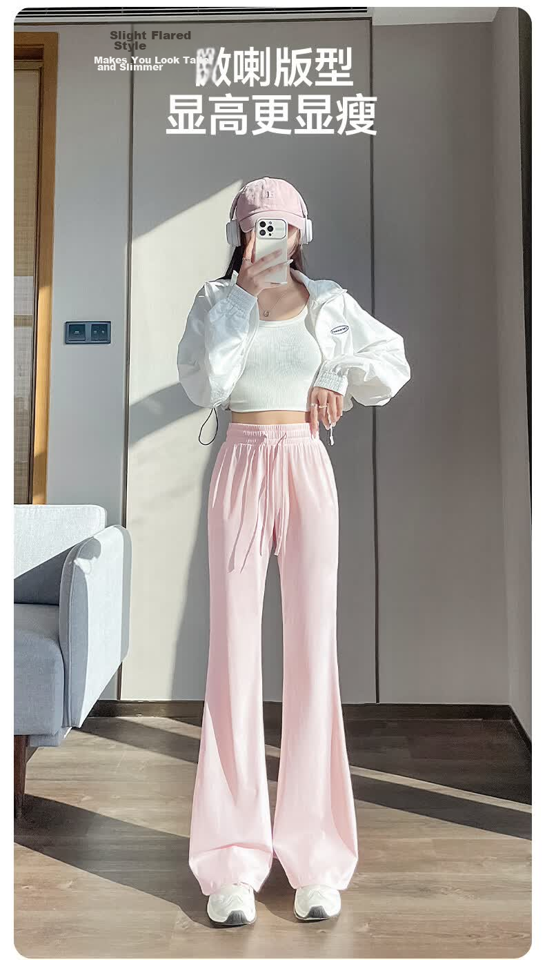 Warrior Women's Cooling Ice Silk Flared Sun Protection Pants Summer Thin New Fashionable Versatile Casual Slimming Leggings XL 2