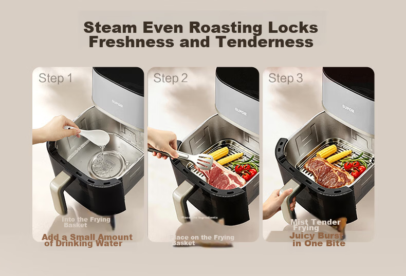 SUPOR Air Fryer 2026 New Model JD Self-operated Beautiful 0 Coating 304 Stainless Steel Steam Roast Fry Integrated Large Airflow 6L Multifunction Fully Automatic Air Fryer KJ60DG838 15