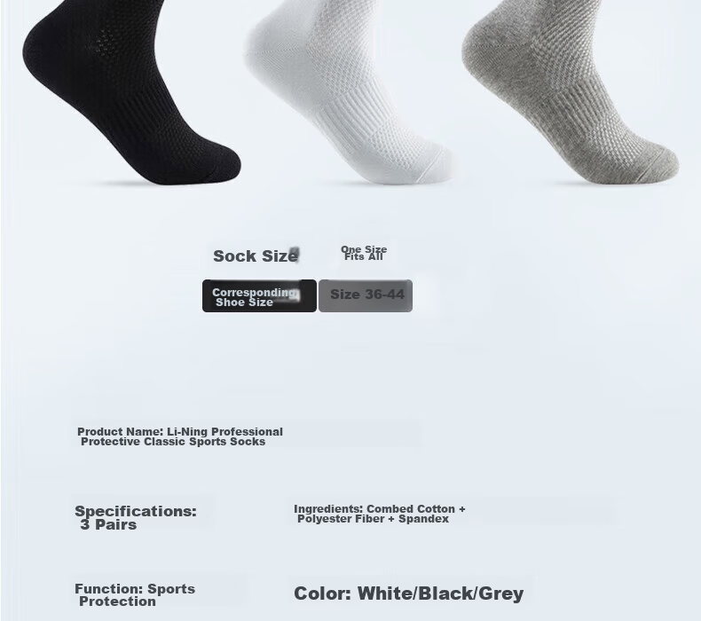 Li-Ning Men's Socks (3 Pairs), Sports Socks, Basketball Socks, Running And Badminton Socks for Women, Breathable Cotton Socks 27