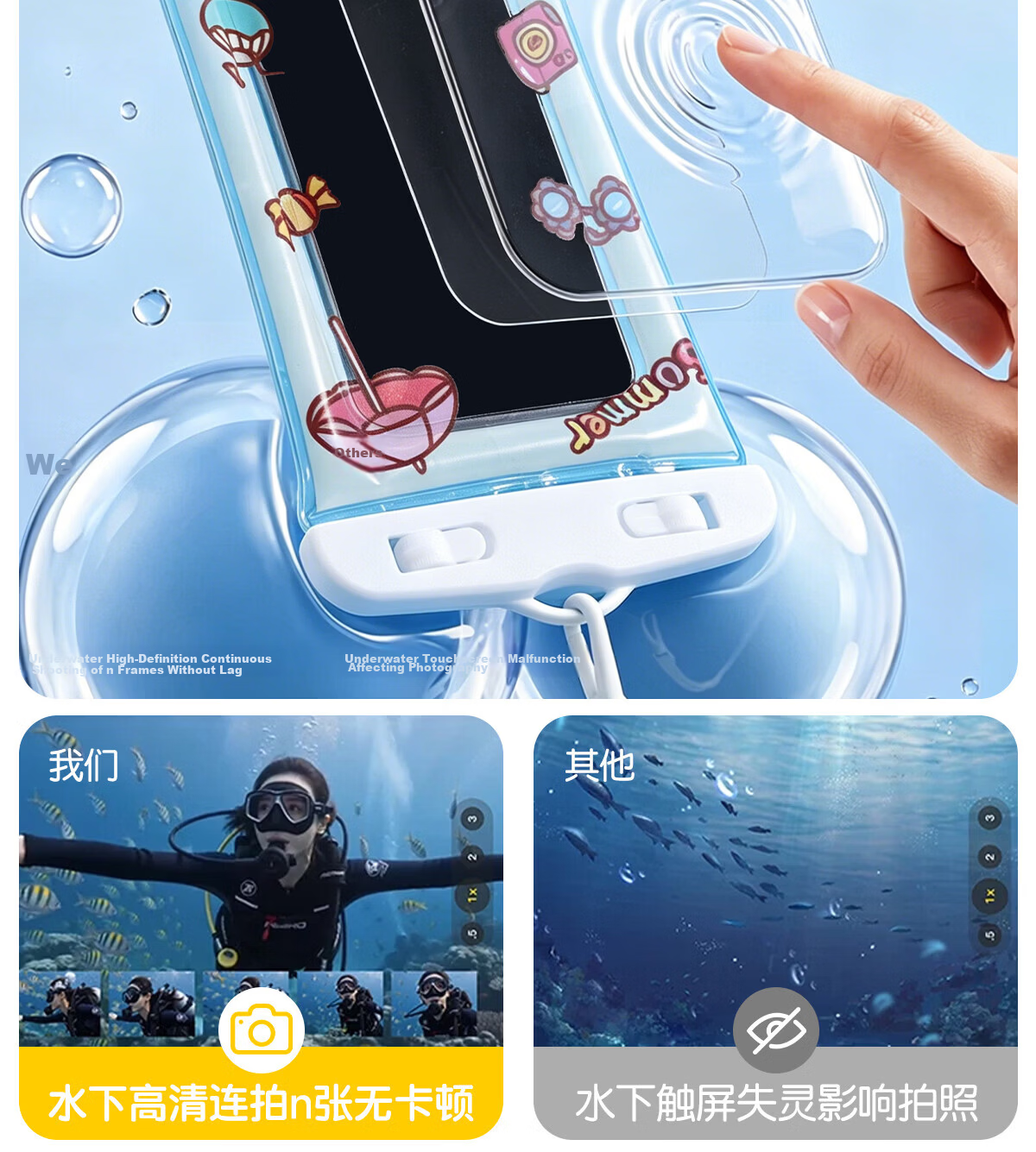 VIPY Waterproof Phone Pouch Touchscreen Compatible 3D Airbag Underwater Photography Dustproof Case Swimming Rafting Lanyard Blue 11