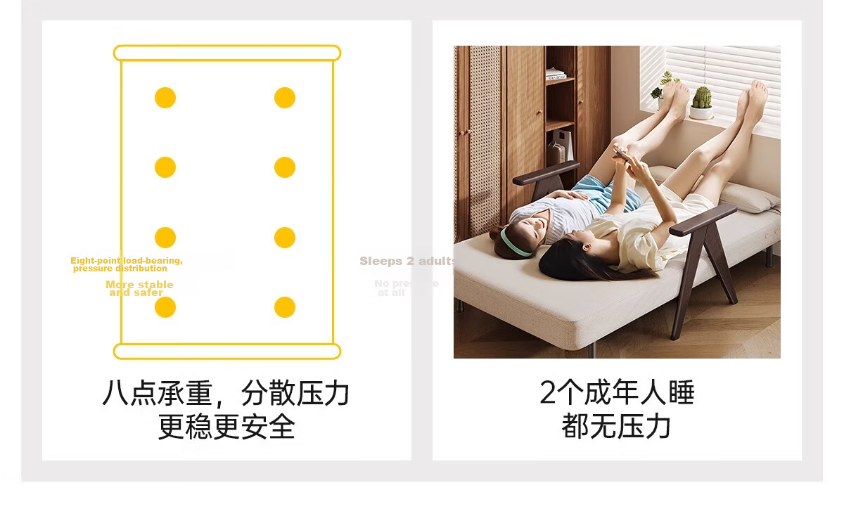 Millennium Huafu Solid Wood Sofa Bed Foldable Two-in-One Small Apartment Home Study Single and Double Lazy Sofa Living Room 1 Meter 10
