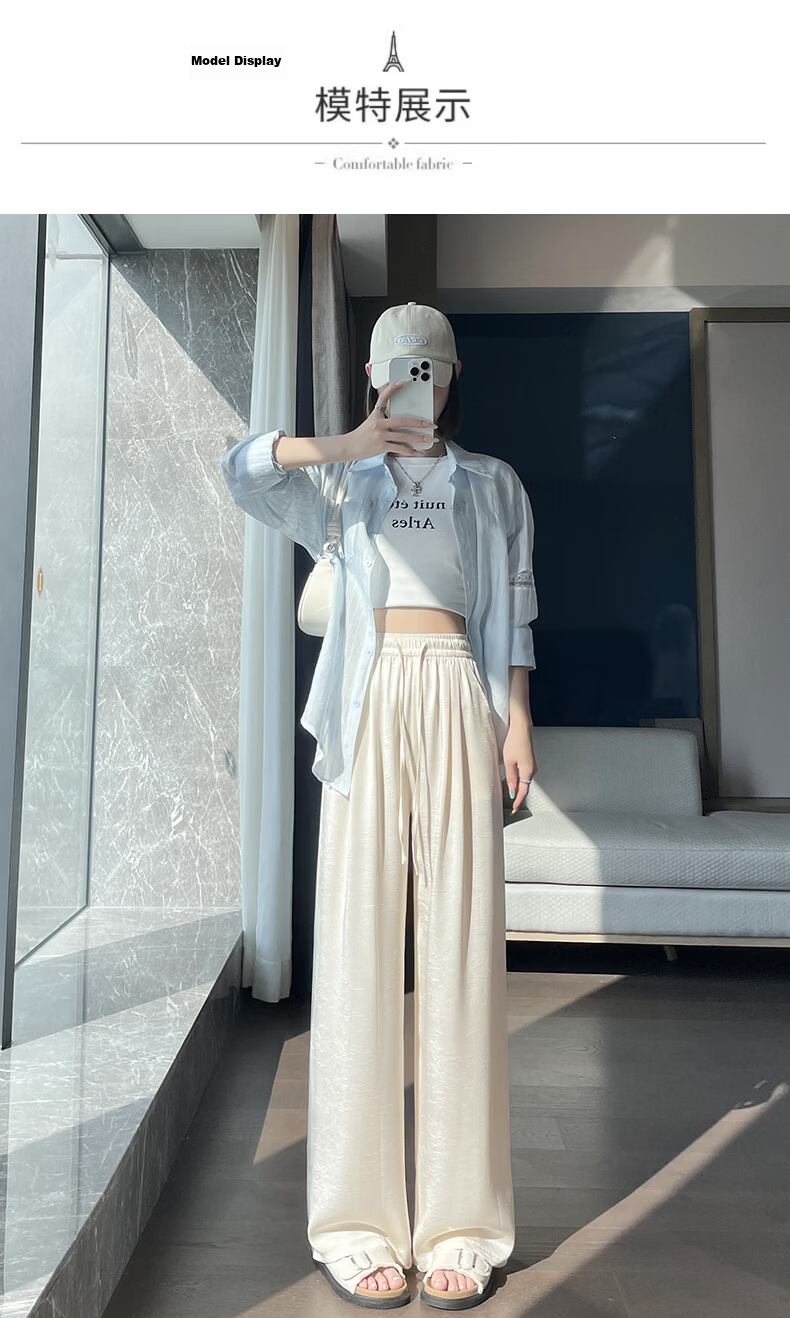 Xueqiman Acetate Satin Chinese Style Wide-Leg Pants 2026 Women's New Cool Draped Slim Casual Trousers 20