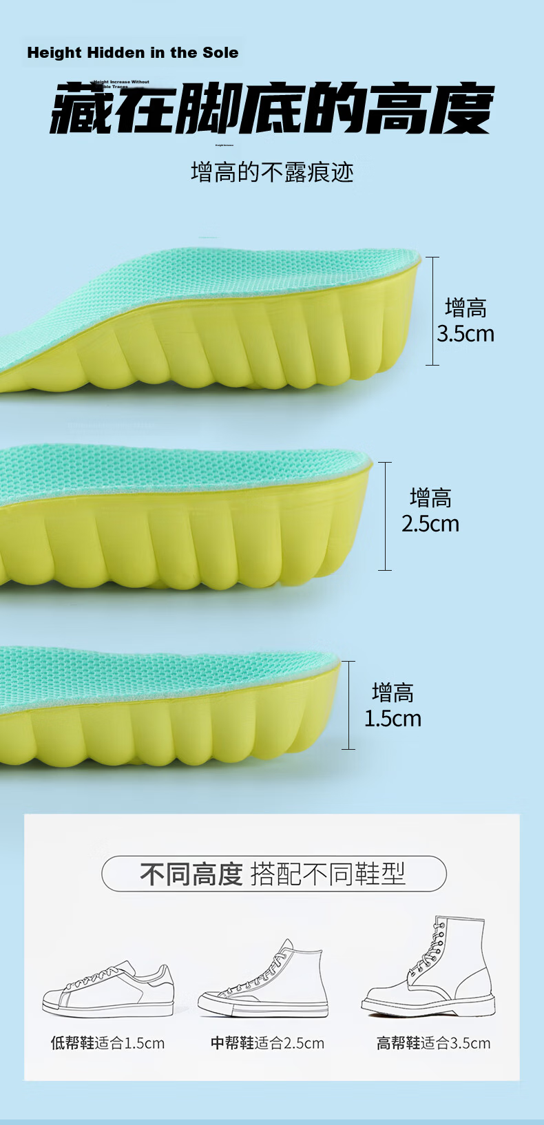 FOOTOPPO Height Increasing Insoles for Men, Invisible Arch Support Soft Insoles for Women, Odor-Resistant Comfortable Half Insoles for Leather and Casual Shoes 11