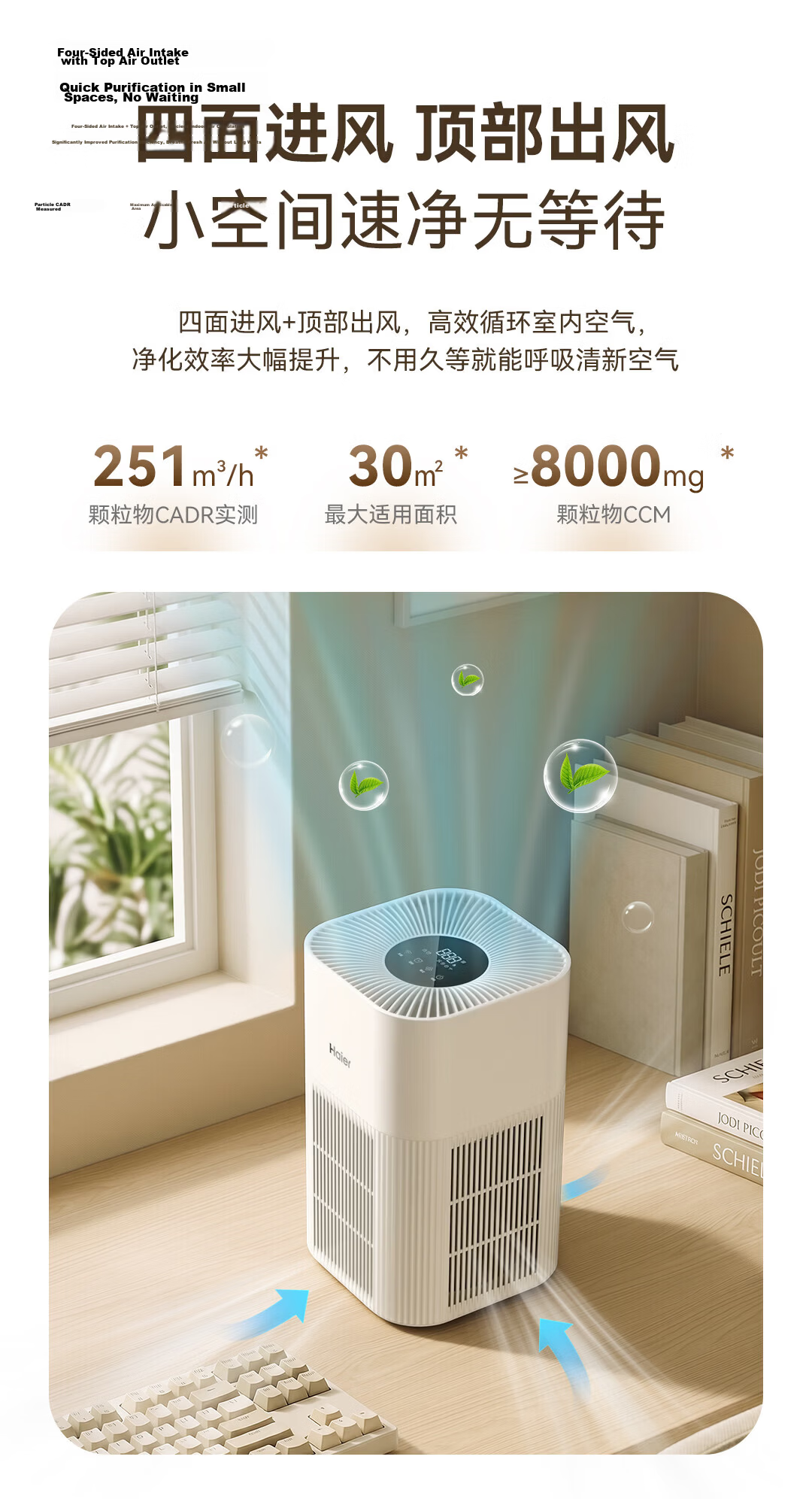 Haier H-Mini KJ200F Air Purifier Formaldehyde Removal Allergen Home Office Baby Bedroom Desktop Sterilizer 12