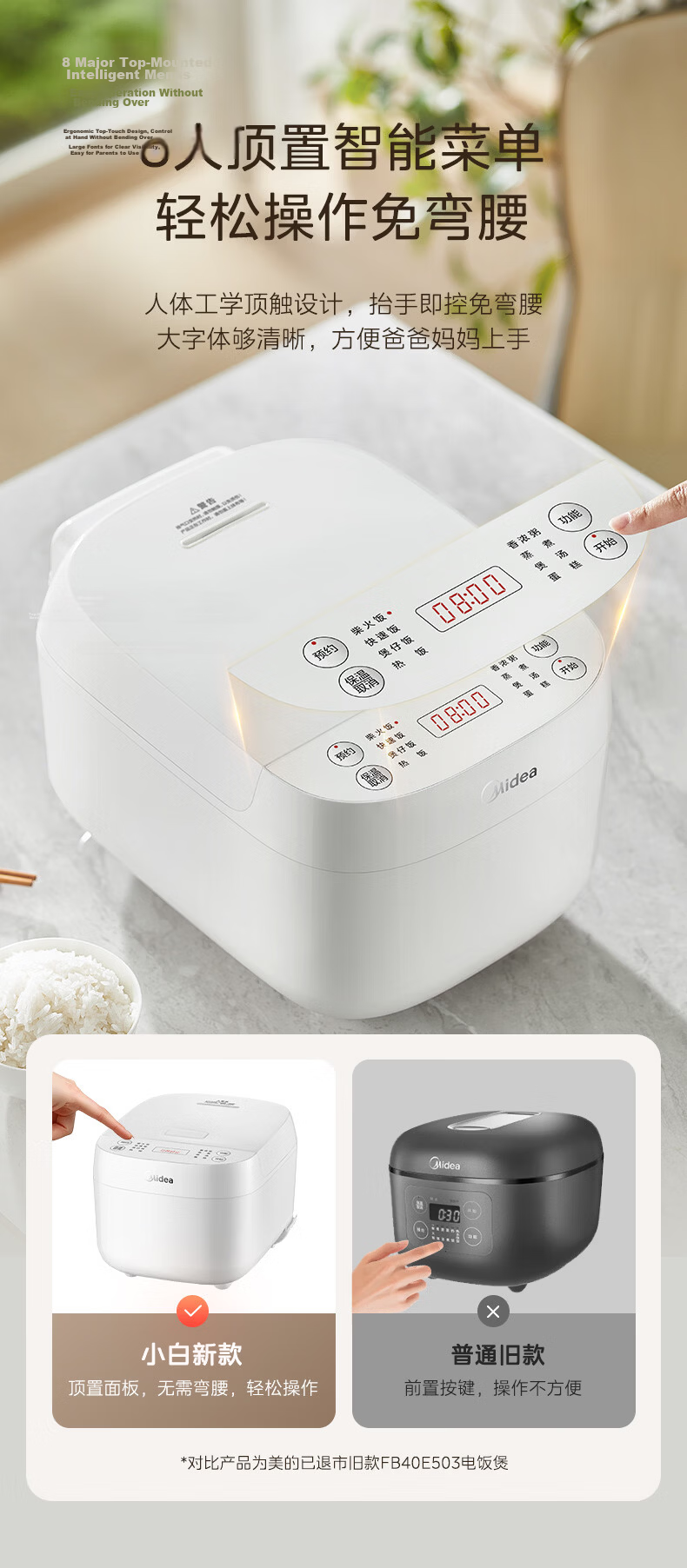Midea Rice Cooker for 3-4 People, 4L Large Capacity, 20-Minute Quick Cooking, Multifunctional, Micro-Pressure, Smart Reservation, Model MB-RE418 12