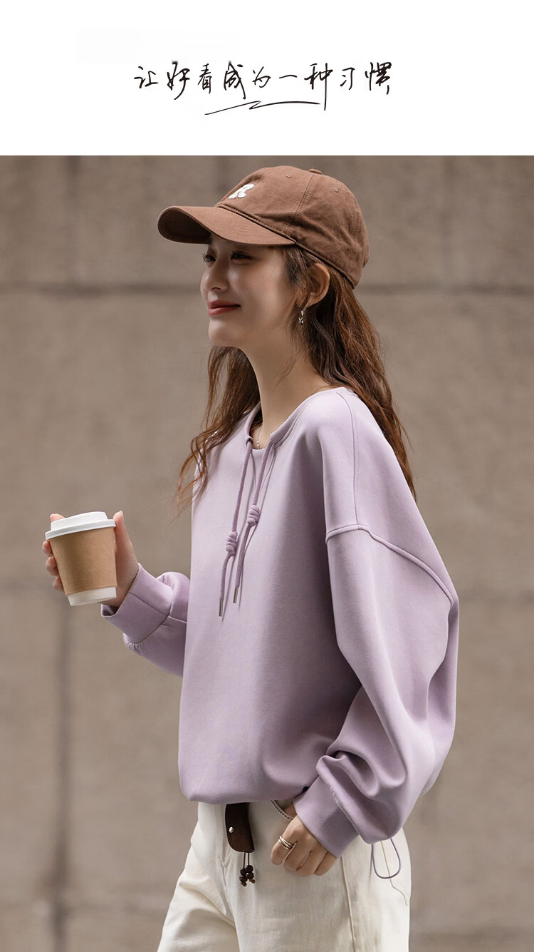 Demana [Comfort Elastic Air Layer] Spring Simple Style Round Neck Handmade Knot Drawstring Wide Shoulder Petite Women's Sweatshirt 1