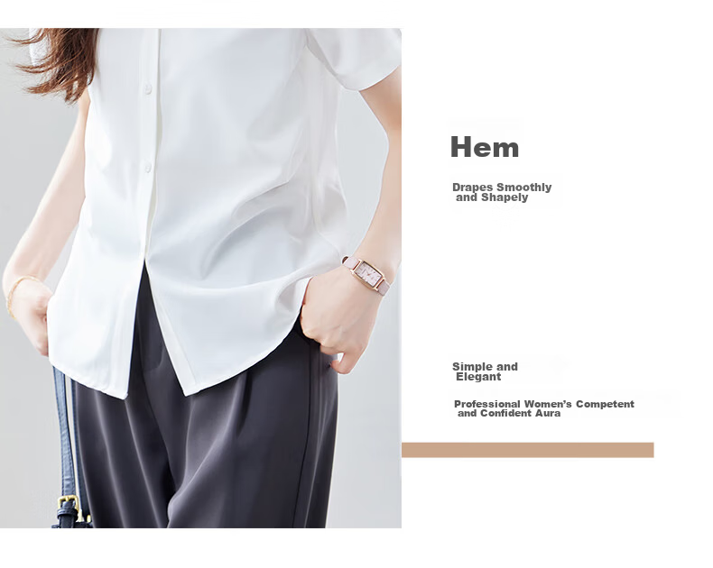 Jeanswest Women's Short Sleeve Shirt Summer Professional Slim Fit High-End Collarless Versatile Top Purple L 6