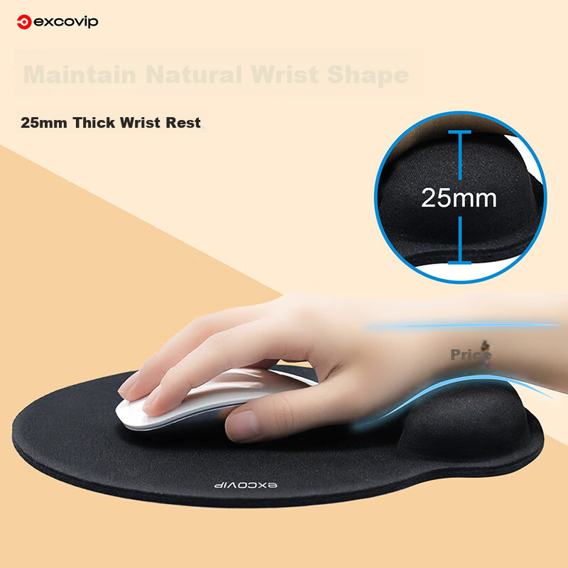 EXCO Large Mouse Pad Wrist Rest Memory Foam Wrist Support Mouse Pad with Edge Stitching Black 9101