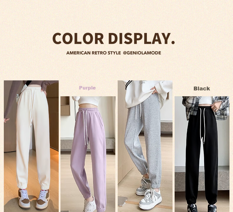 Huili Women's Sweatpants, 2026 New Spring And Autumn Style, Loose Straight-Leg Pants for Petite Figures, Elastic Ankle Joggers, Preppy-Style Athletic Casual Pants 4