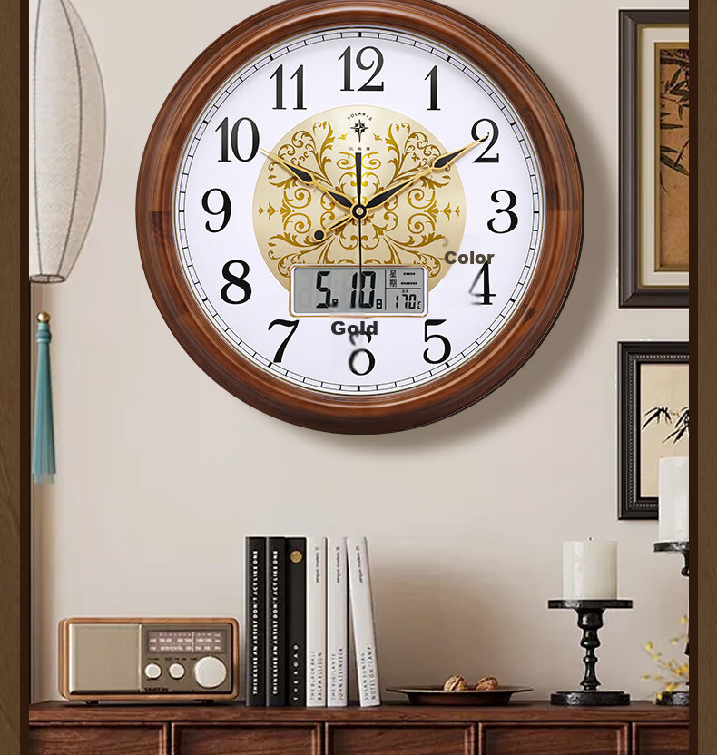 POLARIS Wooden Wall Clock, Vintage Style Living Room Timepiece, Luxurious Bedroom Clock, 40cm 12
