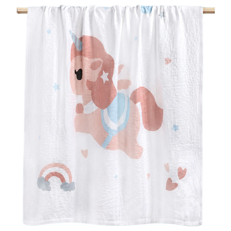 Grace Class A Pure Cotton Baby Gauze Bath Towel, Unisex Baby Bath Towel, Newborn Children's Large Towel, Cute Little Horse Desig