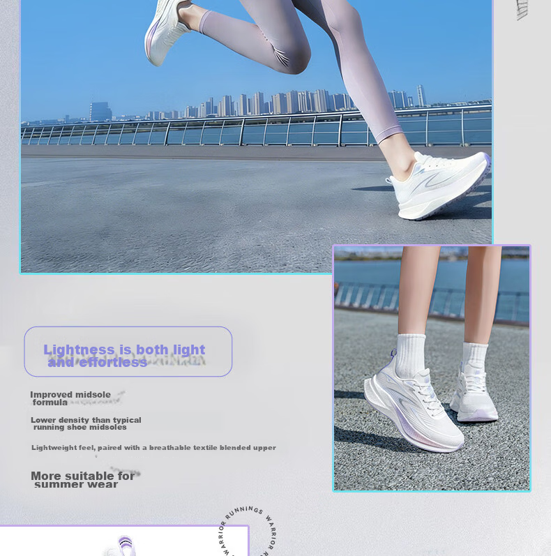 Warrior Women's Summer 2026 New Breathable Soft Sole Lightweight Casual Running Shoes 5593 White Purple Size 40 6