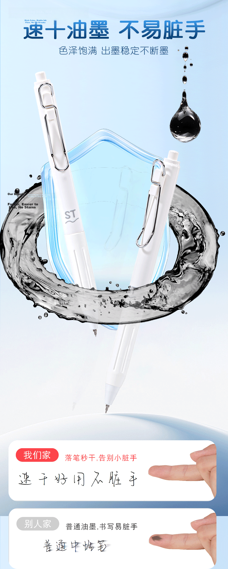 Comix Smooth Quick-Dry Retractable Gel Pen 0.5mm Black 3-Pack EB31 4