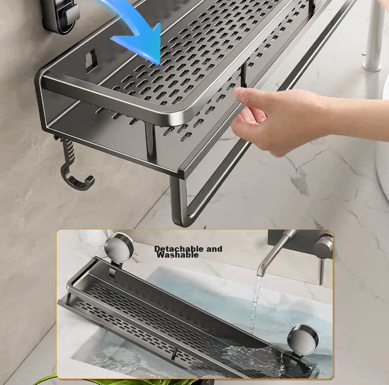 Pollock Bathroom Storage Rack Suction Cup Storage Rack No Drilling Toilet Storage Shelf 50D2XP 9