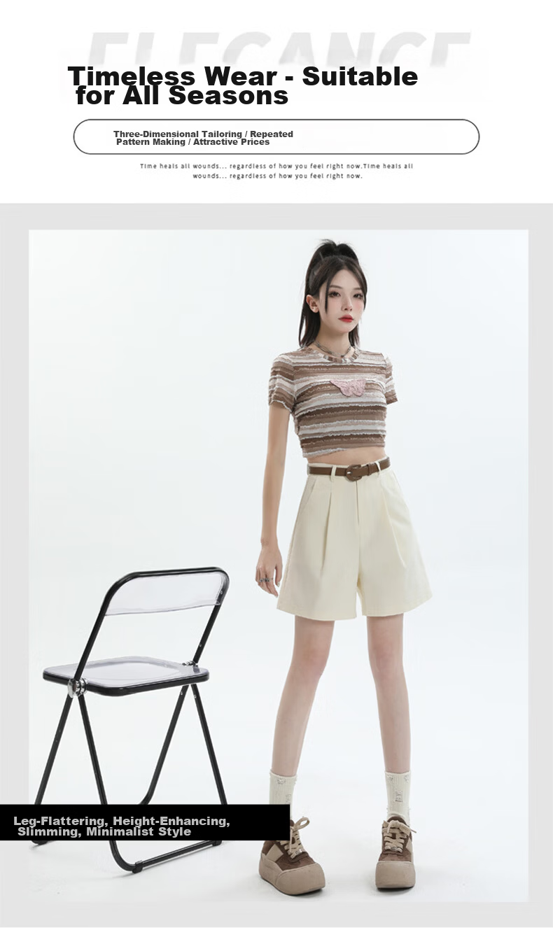 Jeanswest Women's 2026 Summer Cotton High-Waist Fashion Straight-Leg White Mid-Length Shorts XL 3