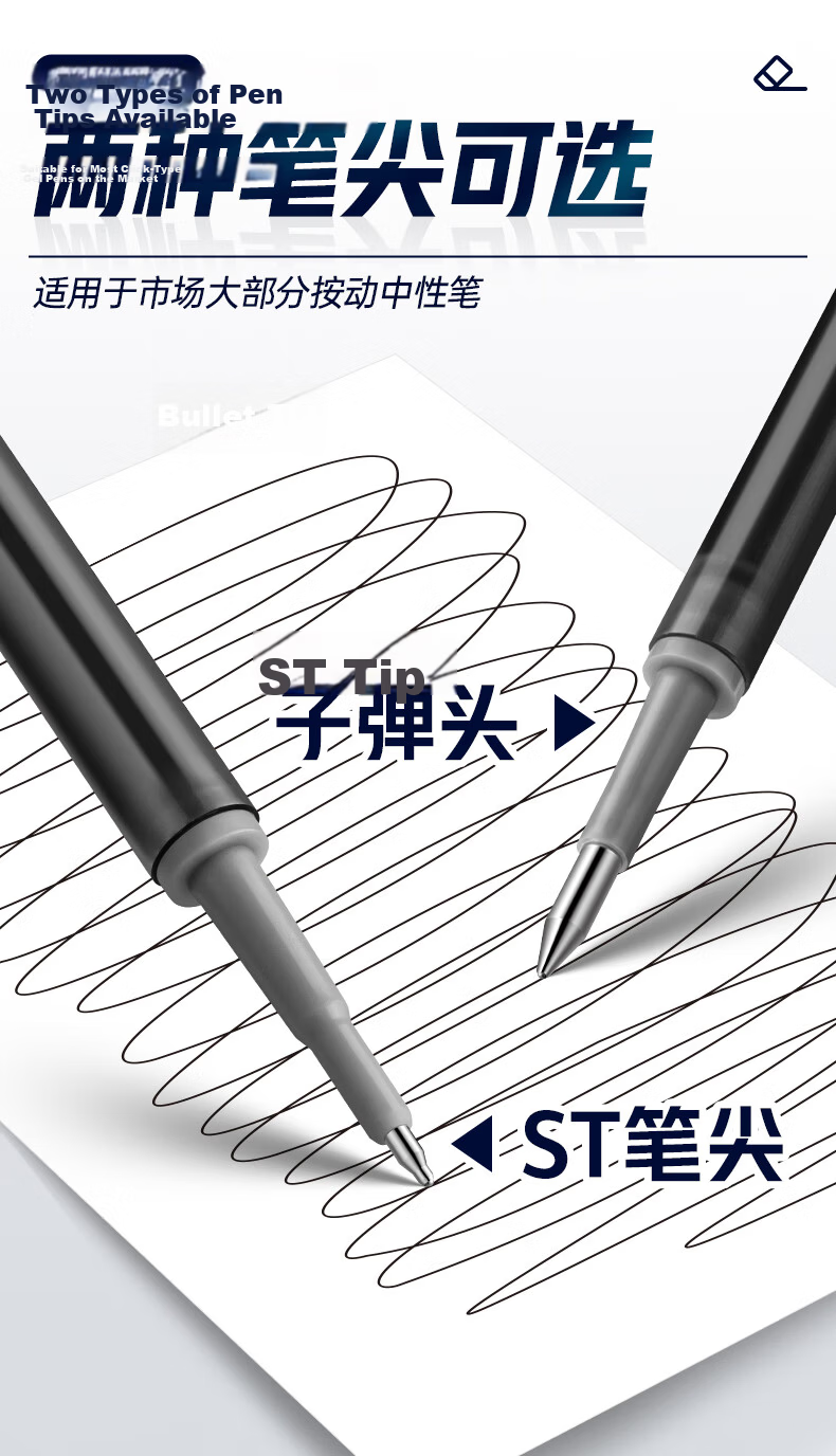 AIHAO 0.5mm Large Capacity Erasable Gel Pen Refills ST Tip Compatible with Zebra and Pilot Black 30pcs DZ2101 3