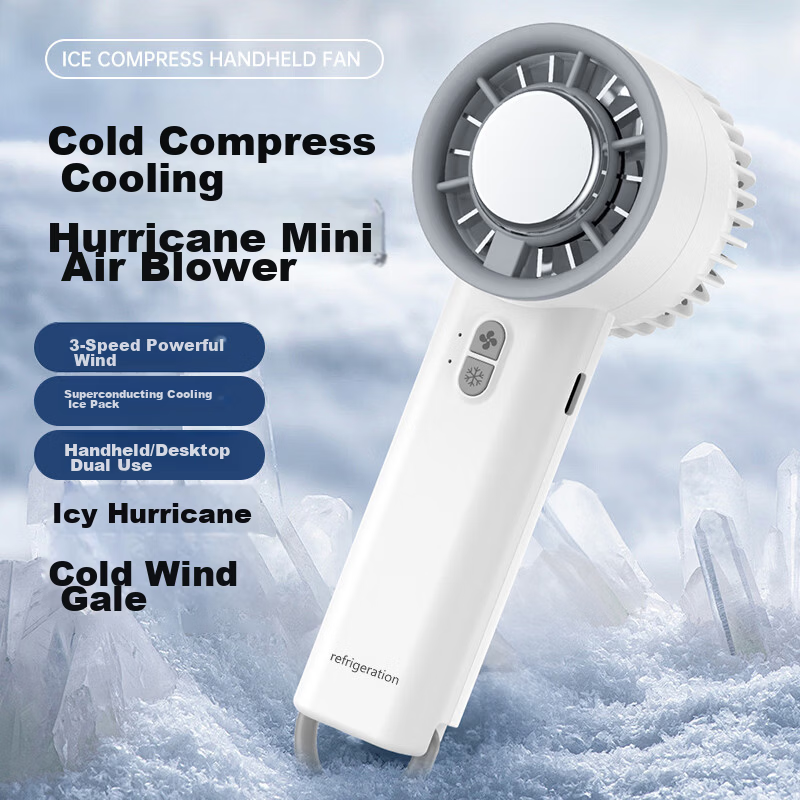 Jinzhi Handheld Ice Cooling Fan Semiconductor Cooling Rechargeable Silent Button Control ABS Material Gift Box Office Dorm Outdoor Camping White
