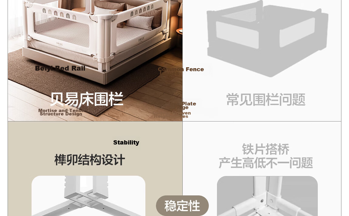 Beiyi Baby Anti-Fall Protective Bed Rail Guard No-Drill Bed Fence 1.8×2m Double-Sided Set 62
