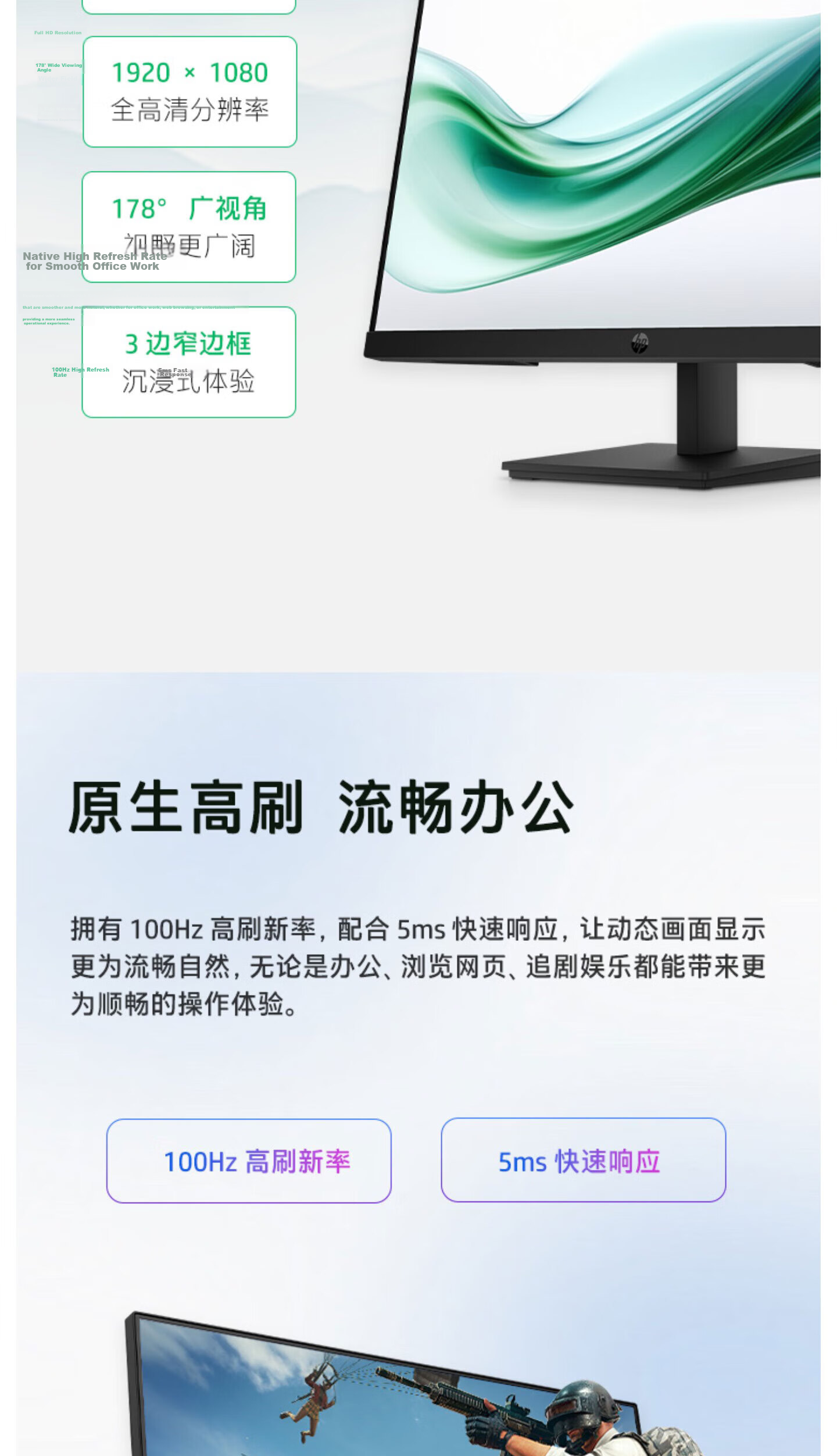 HP M2453 23.8-inch M Series Commercial Office Home Entertainment Monitor VA LCD Screen VGA+HDMI 3