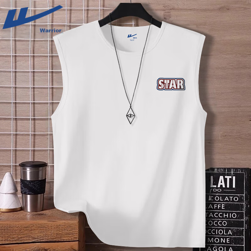 Warrior American-Style Tank Top for Men, Summer Pure Cotton Sleeveless Sports Fitness Arm-Cut Loose Retro Trendy Youth Basketball Jersey YD 12