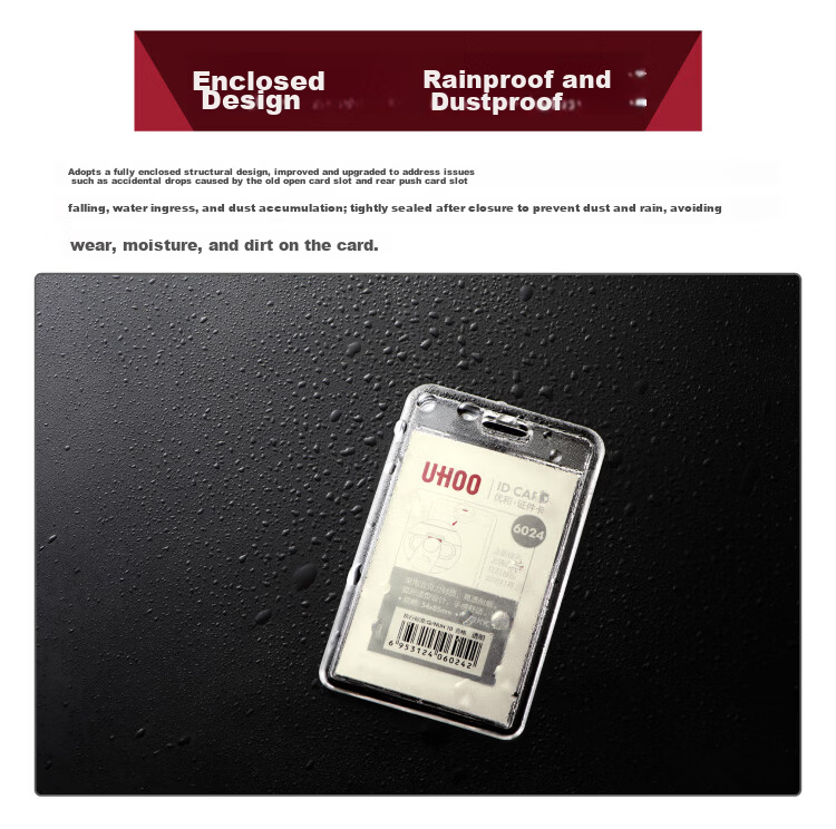 UHOO Acrylic Vertical ID Card Holder with Lanyard, Transparent, Model 6006 5