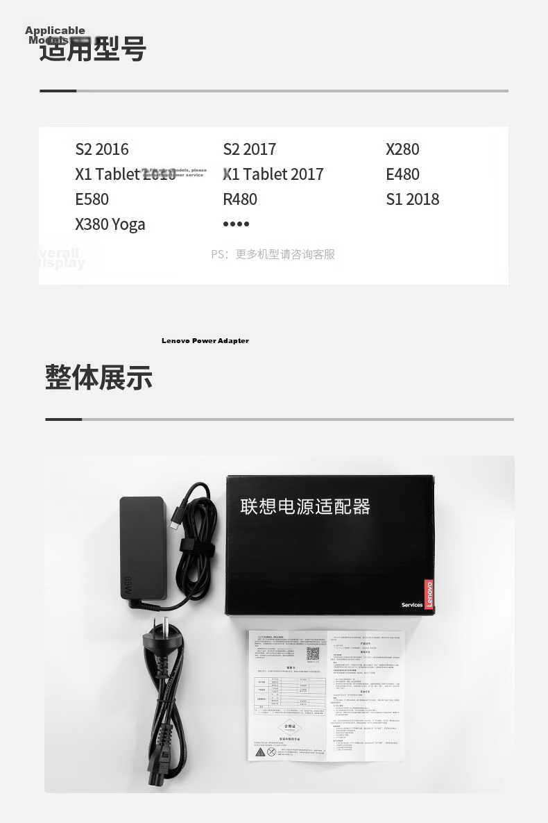 Lenovo ThinkPad Original 100W Portable Integrated Laptop Charger, 20V 5A PD Power Adapter, Direct Plug-In Type, Compatible with Xiaoxin 14PRO And 16PRO 5