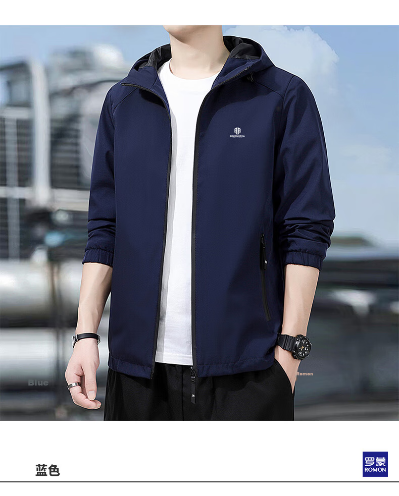 ROMON Men's Autumn Business Hooded Casual Versatile Windproof Jacket Executive Coat IEOB Gray 4XL 10