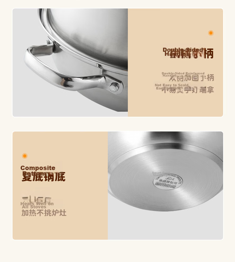 MAXCOOK 28cm 304 Stainless Steel Single-Layer Steamer Pot Thickened Bottom Soup and Steamer Pot Hot Pot 11