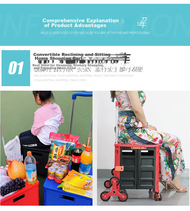 SELORSS Foldable Hand Cart Elderly Shopping Cart Small Trolley Shopping Cart Pull Cart Push Cart Large Wheel Yellow BY06-F 21