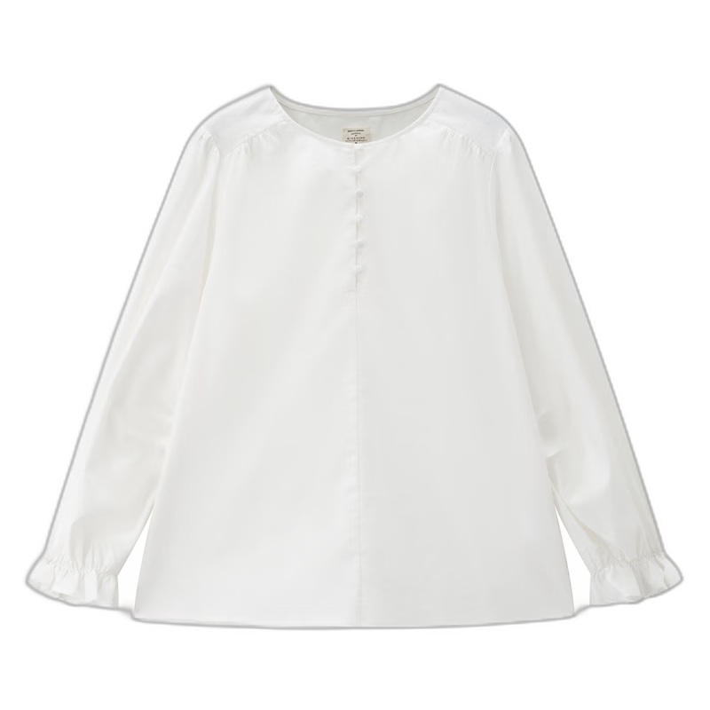 Giordano Women's Linen Shirt 2026 Spring Cotton Linen Round Neck Ruffle Long Sleeve Casual Shirt 05346121