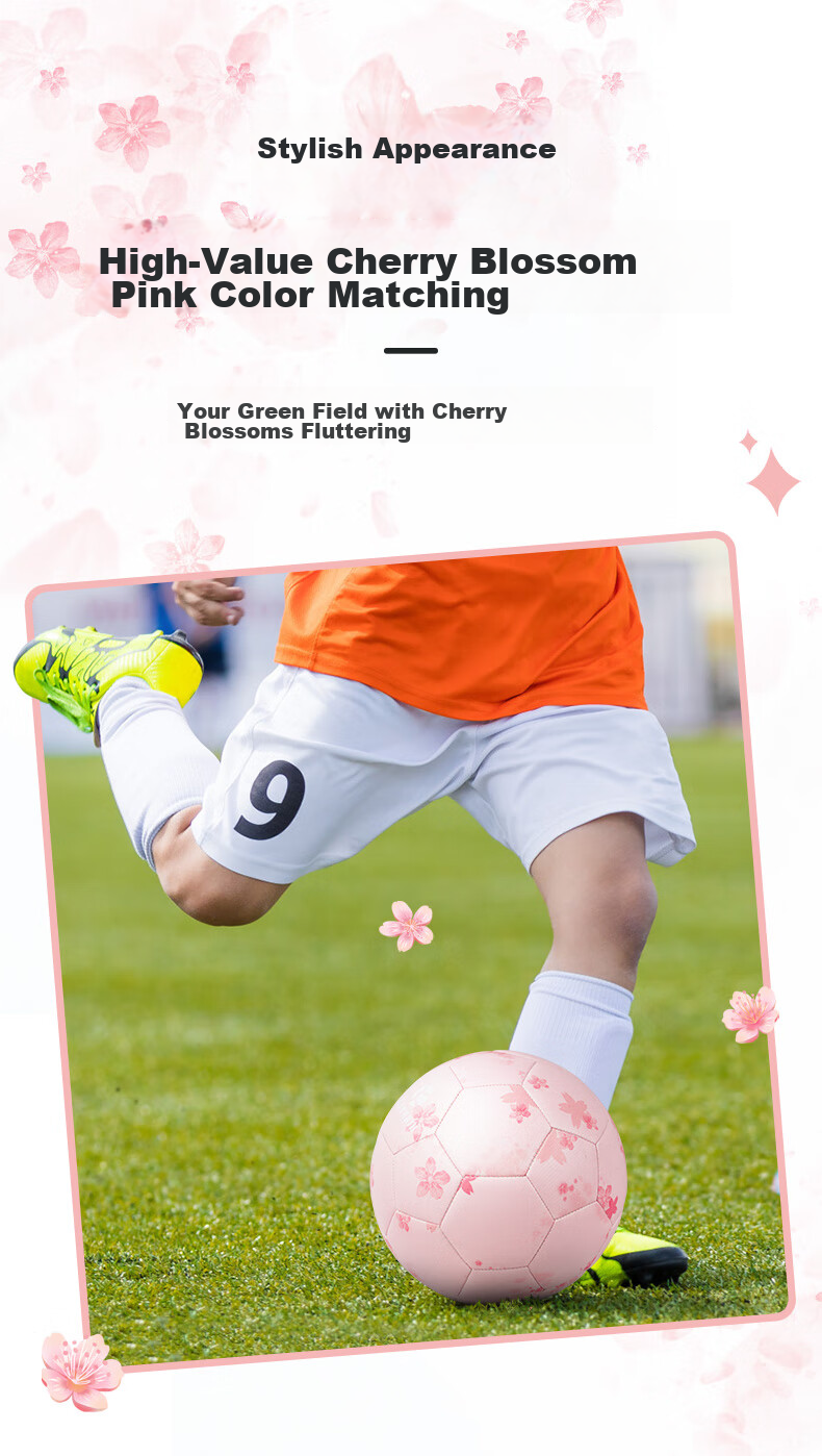 Kuangmi Cherry Blossom Pink Soccer Ball, Size 5, for Middle School Students' Exams, Youth Training And Competition Balls, Birthday Gift Ball for Boys And Girls 2