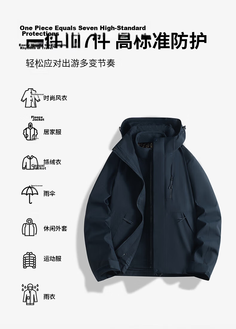 JEEP SPIRIT Unisex 3-in-1 Outdoor Waterproof Windproof Warm Jacket Moonlight Blue XL 11