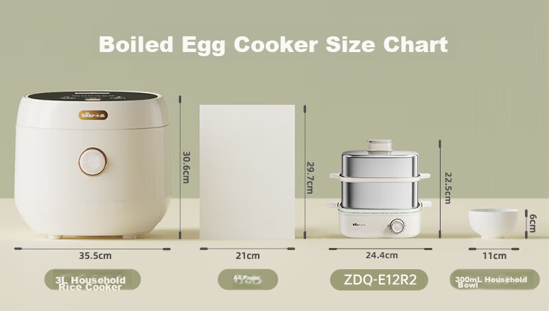 Bear Egg Cooker Steamer Automatic Power-Off Breakfast Steamer Timer Reservation Small Single-Use Non-Coated Stainless Steel Light Food Machine ZDQ-F12G3 3