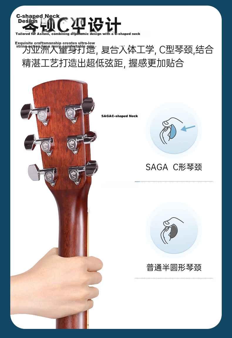 SAGA Guitar SA700CPro Glossy 40-inch Beginner Student Folk Acoustic Instrument with Learning Guarantee 22